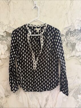 J. Crew Black and White Printed Tunic Top